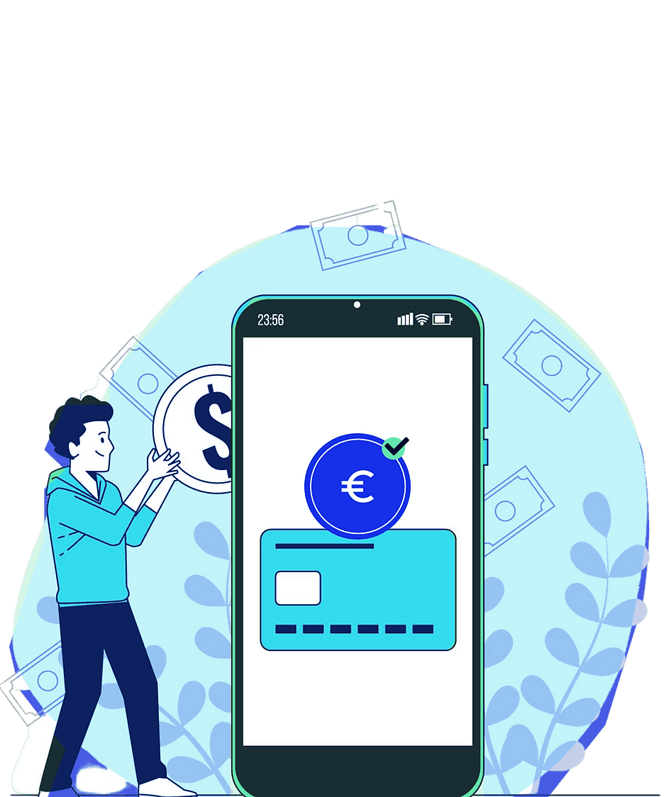Illustration of a person interacting with mobile payment system